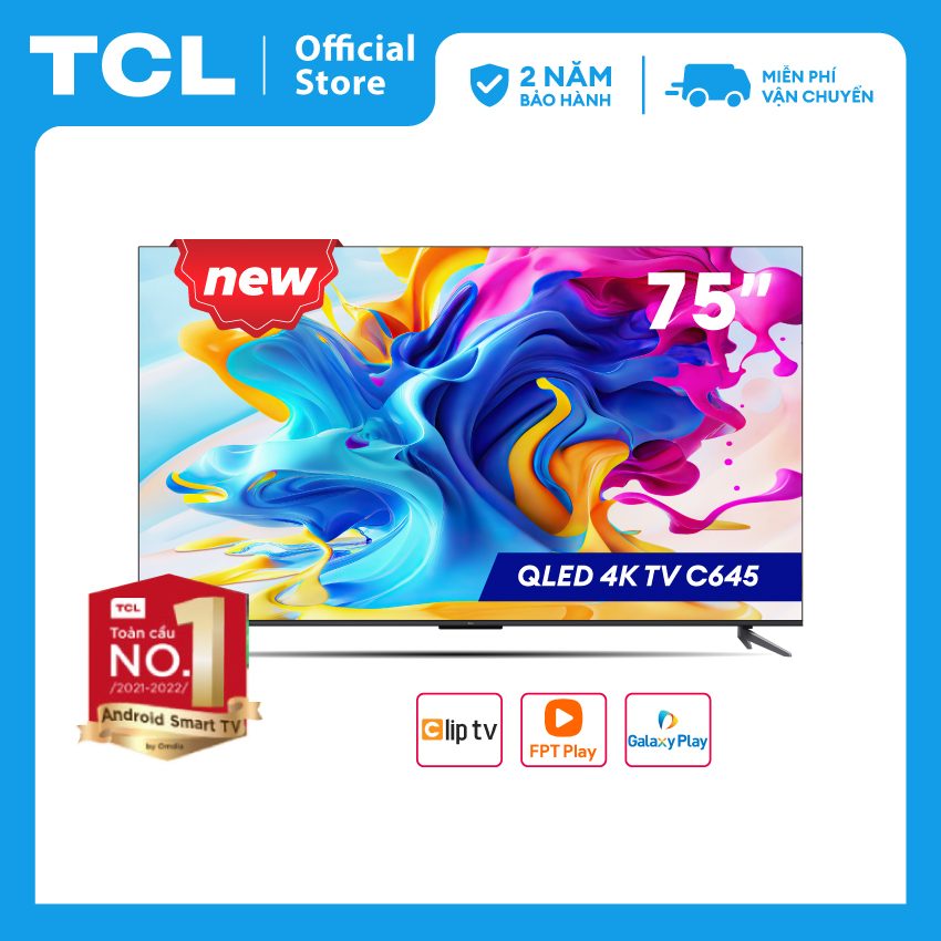 [SẢN PHẨM MỚI 2023 - Hàng chính hãng] QLED TV 4K UHD - Tivi 75 inch - TCL 75C645 - Google TV - OK Google - tivi 75 inch chât lượng