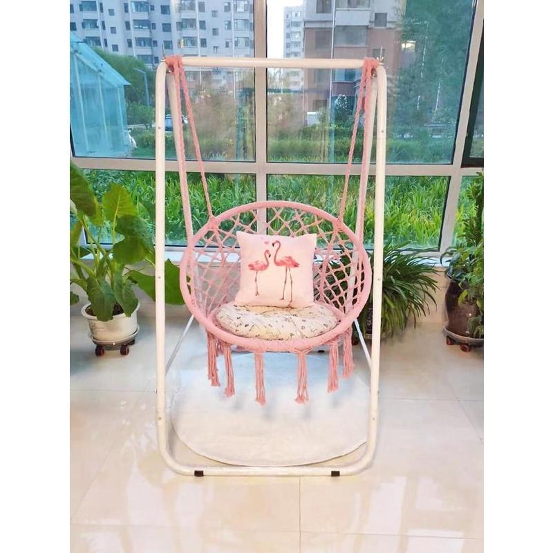 xích đu thư giãn có cần treo - đọc sách báo swing cotton macrame cao cấp nhẹ nhàng lãng mạng màu Pink