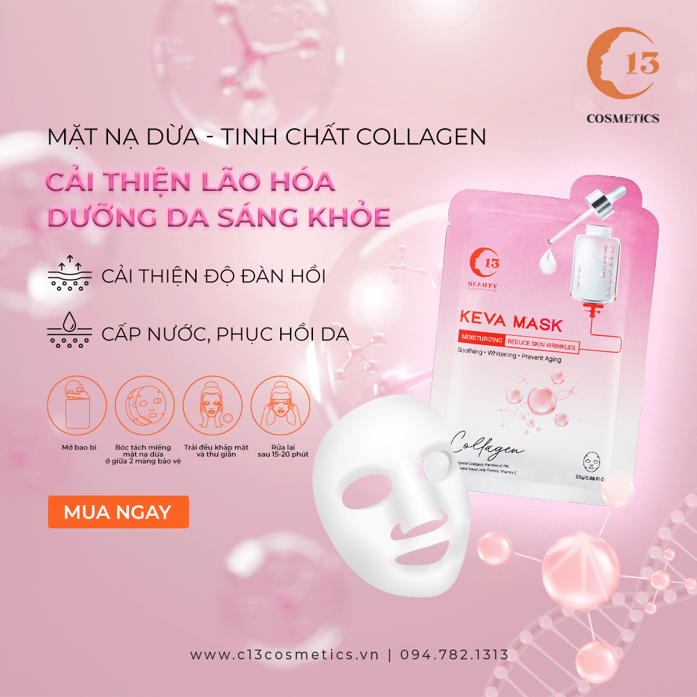 Hộp Mặt Nạ Thạch Dừa C13 Cosmetics Thu Trang Tinh Chất Collagen Chống Lão Hóa, Cấp Nước, Phục Hồi Da 3 Miếng