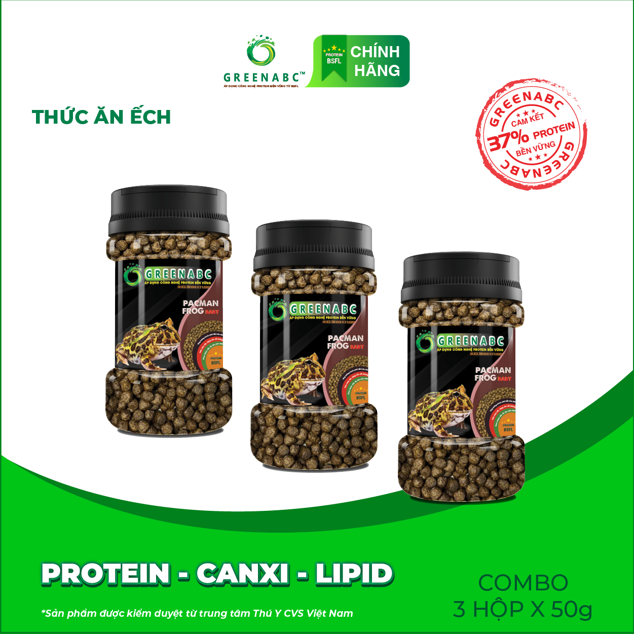 Thức ăn Ếch Pacman GREENABC – Pacman Frog – Hàm lượng protein 37% giúp tiêu hóa tốt, tăng kích thước, lên màu đẹp, ăn ngon – Hộp 50g và 230g