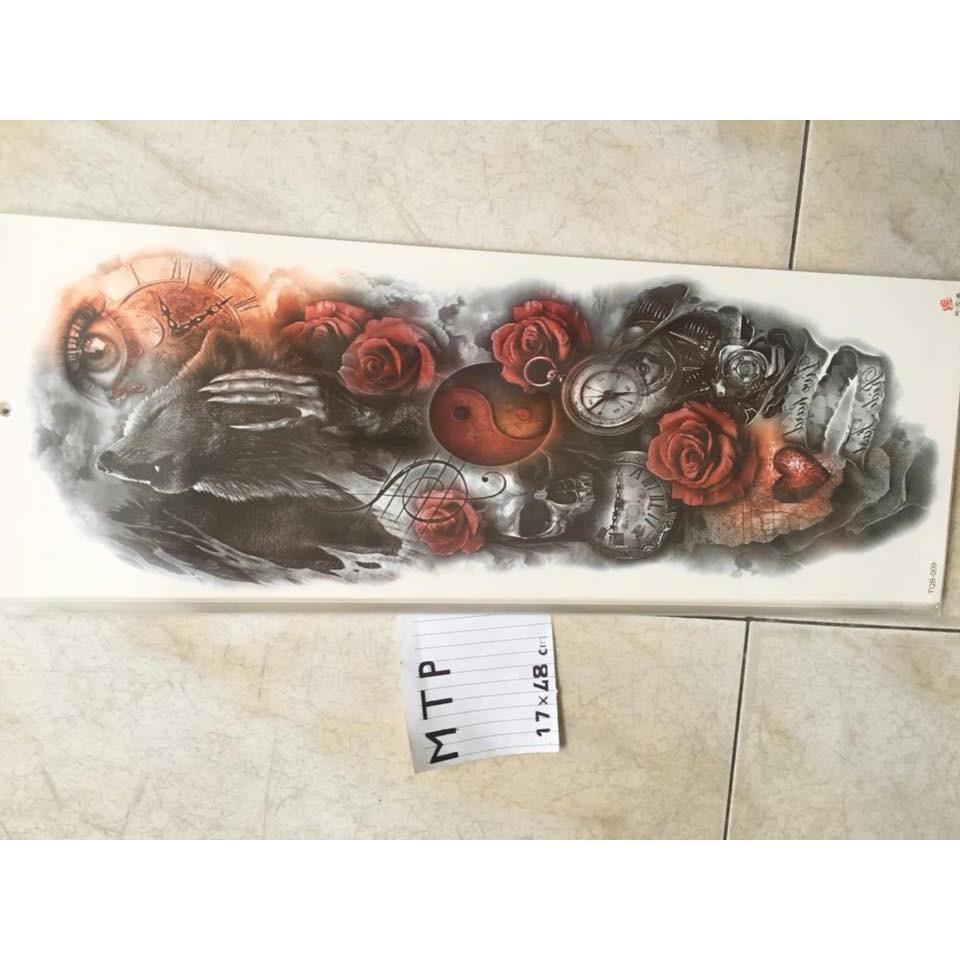 Hình xăm dán kín tay màu mặt sói 17x48cm- tặng bắp tay xinh 15x21cm khi mua từ 2 tấm, tặng đồng size khi mua từ 4 tấm