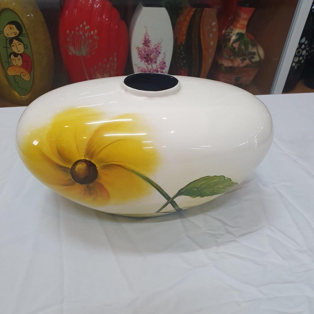 Bình vẽ hoa vàng hút tài lộc Sơn Mài Cao Cấp Thanh Bình Lê size 15x30x17 cm Cắm Hoa, Trang Trí Kệ, Bàn Làm Việc,Quà Tặng