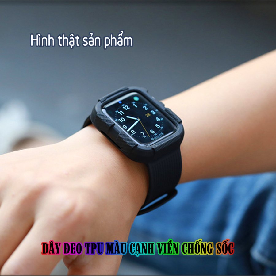 Dây Đeo liền ốp dành cho Apple Watch size 38/40/42/44mm TPU màu cạnh viền chống sốc - Đen (tặng dán KCL theo size)