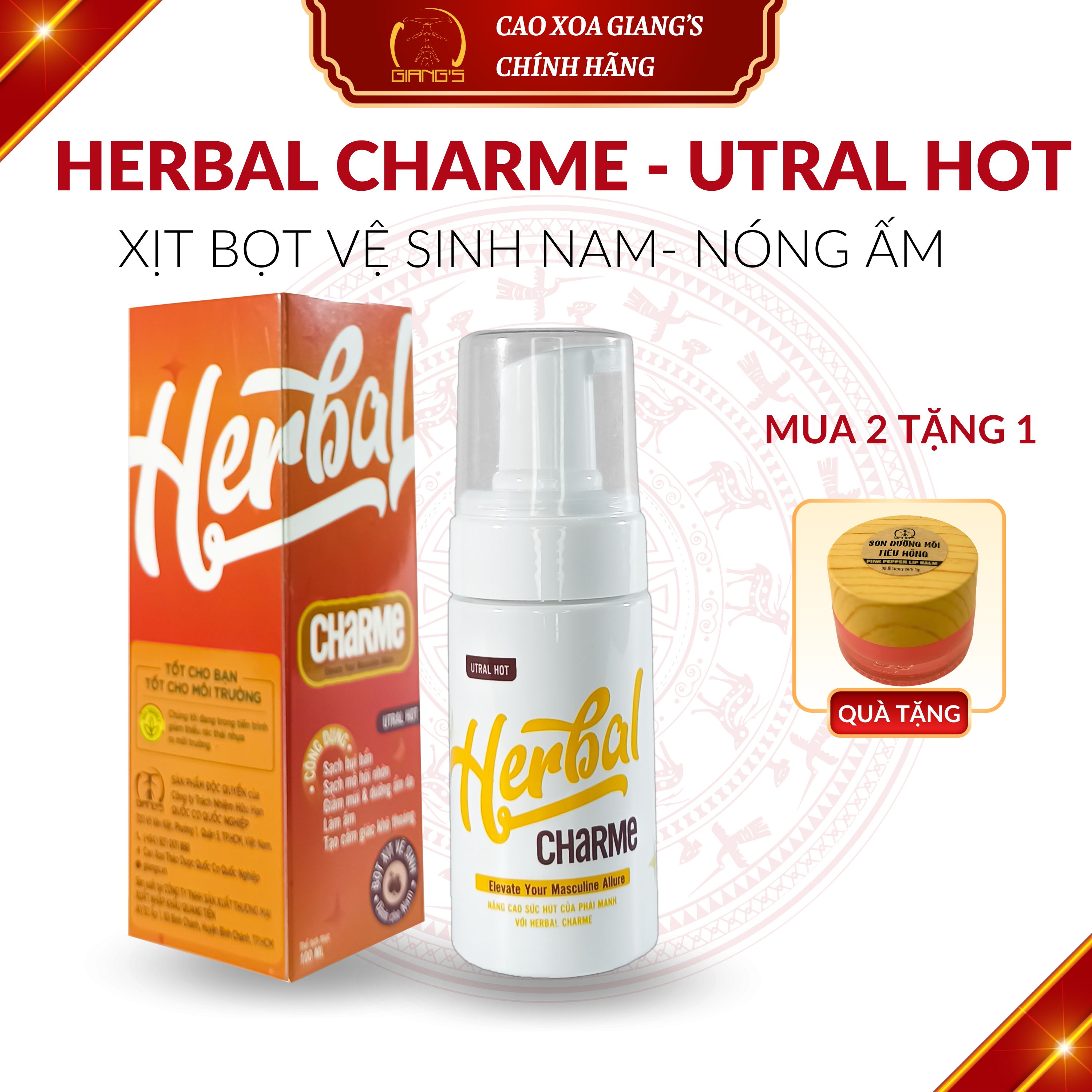 HERBAL CHARME (UTRAL HOT) Dung Dịch Vệ Sinh Nam Giới Khử Mùi Tạo Bọt Hương Thơm Nam Tính Giúp Làm Sạch Sâu Chai 100ml