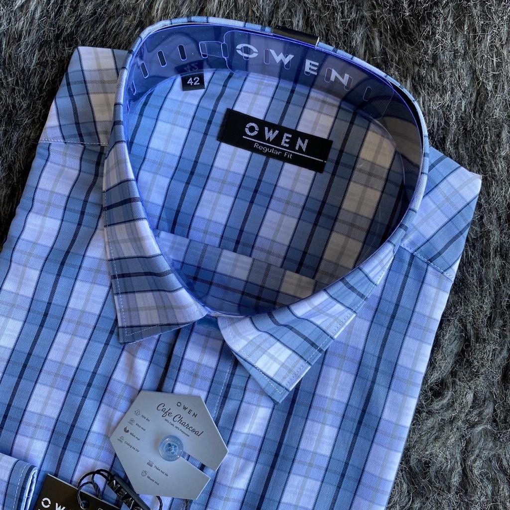 OWEN - Áo sơ mi dài tay Owen Regularfit chất cafe kẻ ca rô xanh 220870