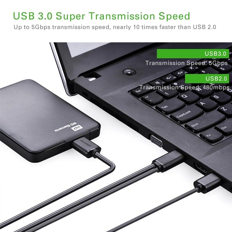 Ugreen UG10899US140TK 1.5M màu Đen Cáp USB 3.0 sang MICRO USB 3.0 cho ổ cứng hỗ trợ nguồn - HÀNG CHÍNH HÃNG