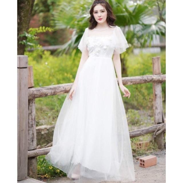 Đầm maxi dự tiệc mặc cưới tay ngắn kết hoa nổi TRIPBLE T DRESS - size M/L MS34V