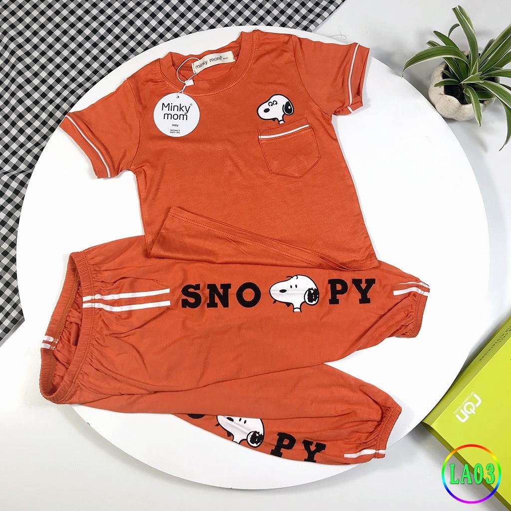 Bộ Thun Lạnh Cho Bé 8-30kg Alibaba Mẫu LA03 Snoopy Thêu Vải Thun Lạnh Loại 1 Mềm Mát Thoải Mái Hàng Chuẩn Đẹp MINKY MOM