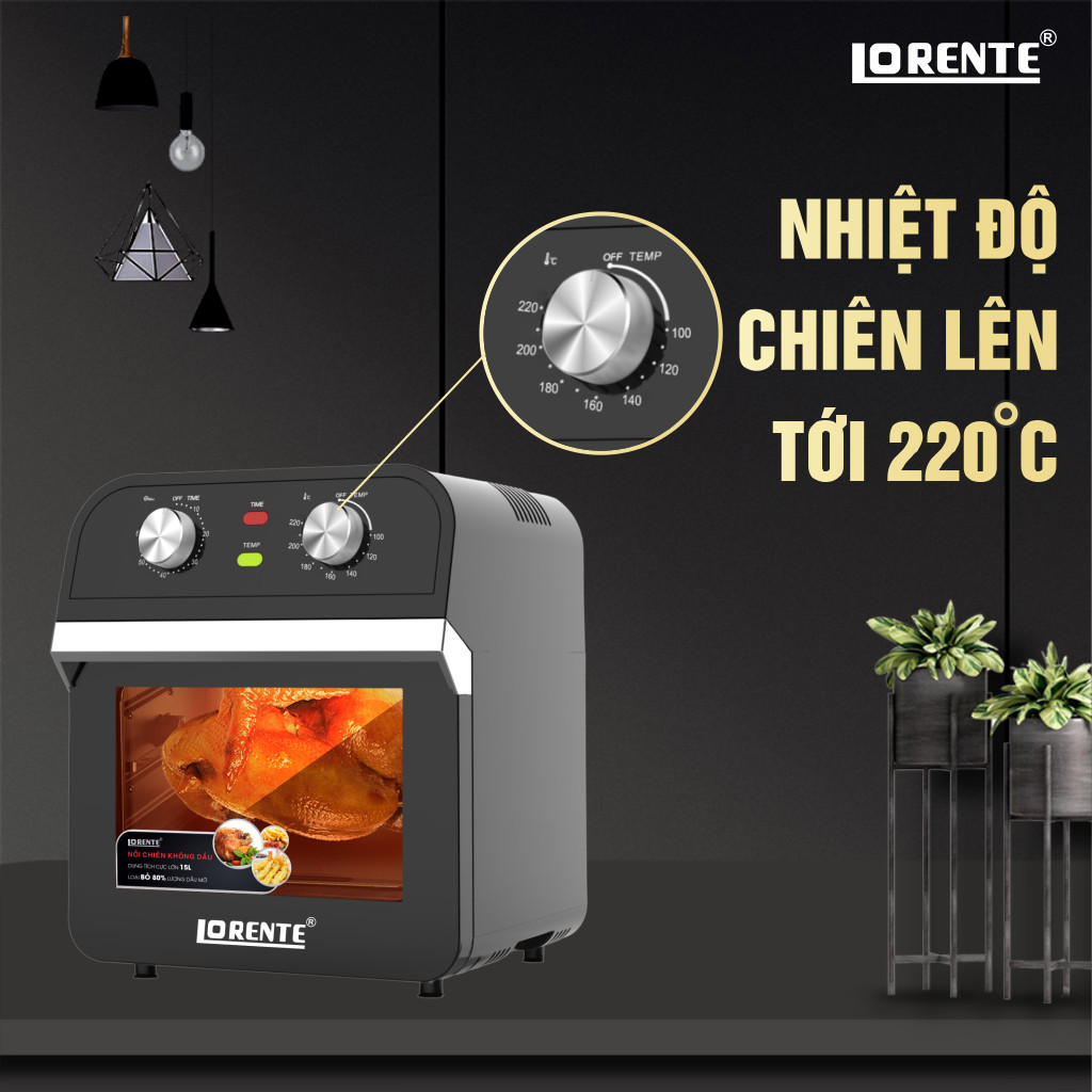 Nồi chiên Không dầu, kiêm Lò nướng đa năng 15L, Full phụ kiện Lorente LT1500 - Hàng Chính hãng