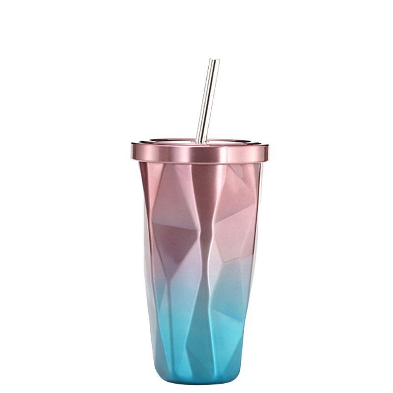 Cốc giữ nhiệt kim cương có nắp và ống hút 500ml