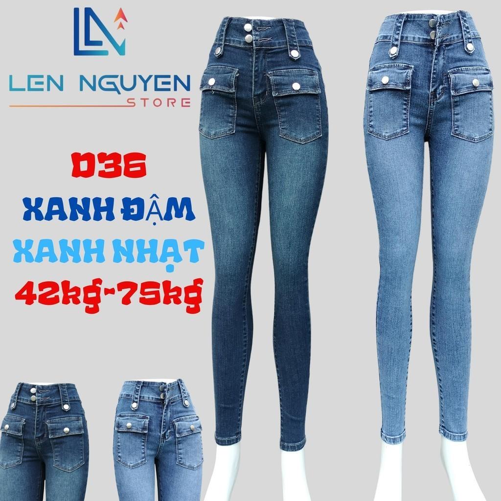 D36_Quần jean nữ, dài, lưng cao, quần bò nữ dáng ôm, quần rin nữ có big size, cho 42kg đến 75kg,LEN NGUYEN STORE - Xanh Đậm