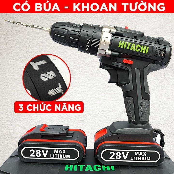 MÁY KHOAN PIN HITACHI 28V- LÕI ĐỒNG- PIN 5 CELL- CÓ BÚA (khoan tường, sắt , bắt vít