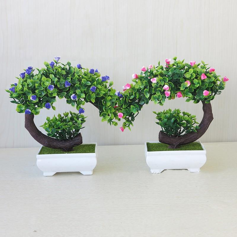 CÂY GIẢ BONSAI HOA RỰC RỠ (kèm chậu) để bàn trang trí decor