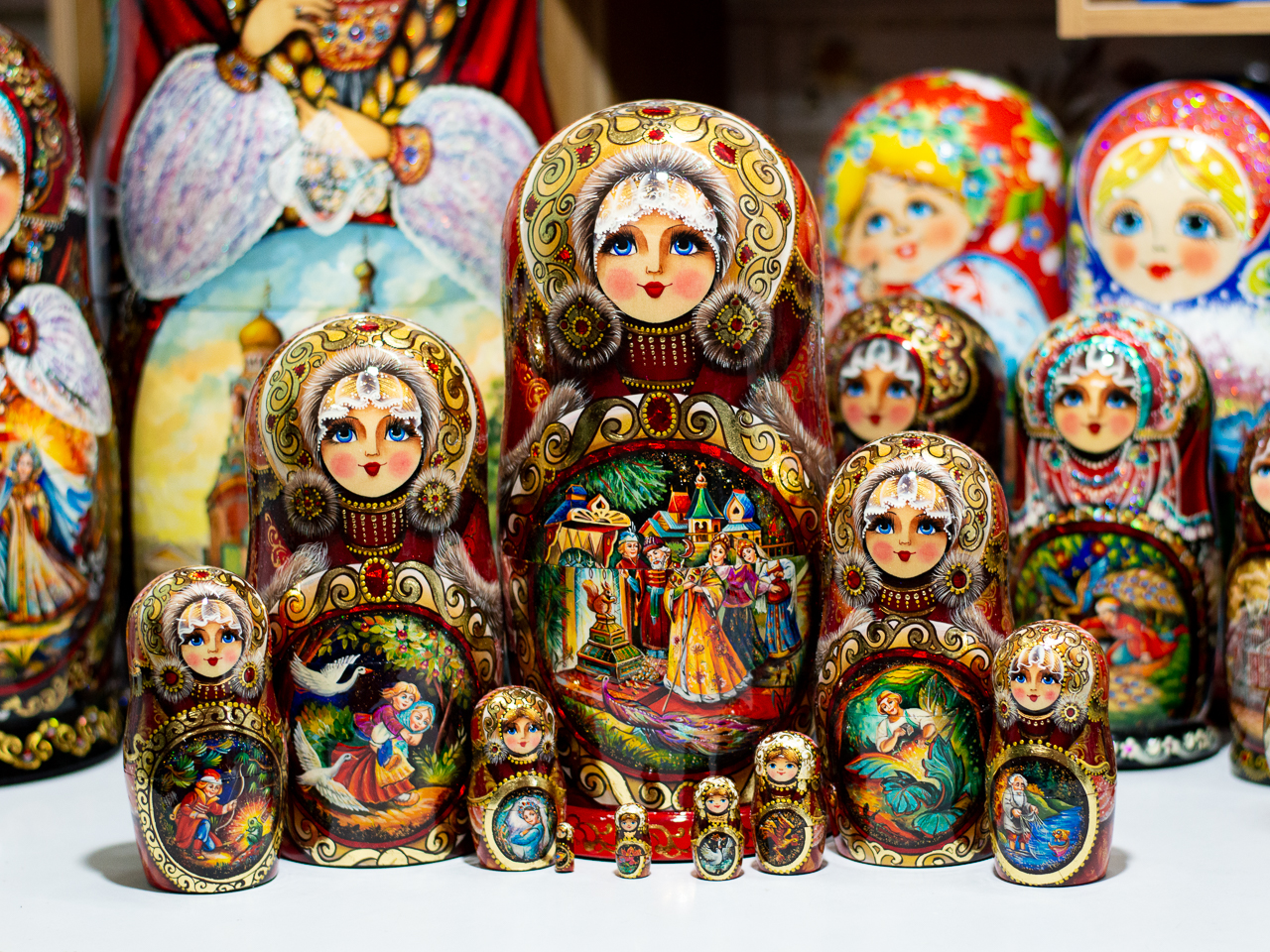 BỘ BÚP BÊ NGA MATRYOSHKA 10 LỚP CAO 26CM HOA VĂN "CHUYỆN CỔ TÍCH PUSHKIN" CỰC ĐẸP VÀ SANG TRỌNG