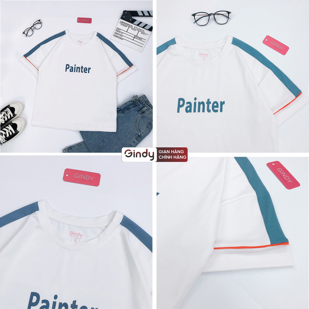 Áo thun nữ tay lỡ form rộng PAINTER phông chất cotton mát, co giãn unisex local brand GINDY A6171