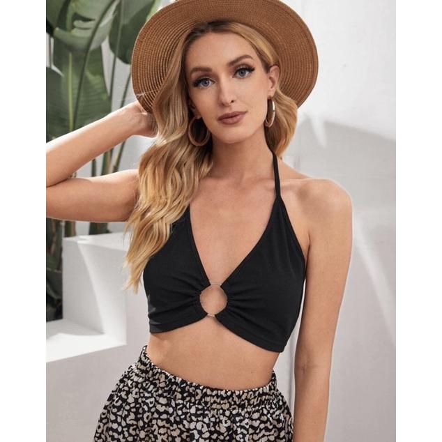 ÁO CROP TOP BRA CÓ VÒNG KHOÉT NGỰC MÀU ĐEN PHONG CÁCH ÂU MỸ