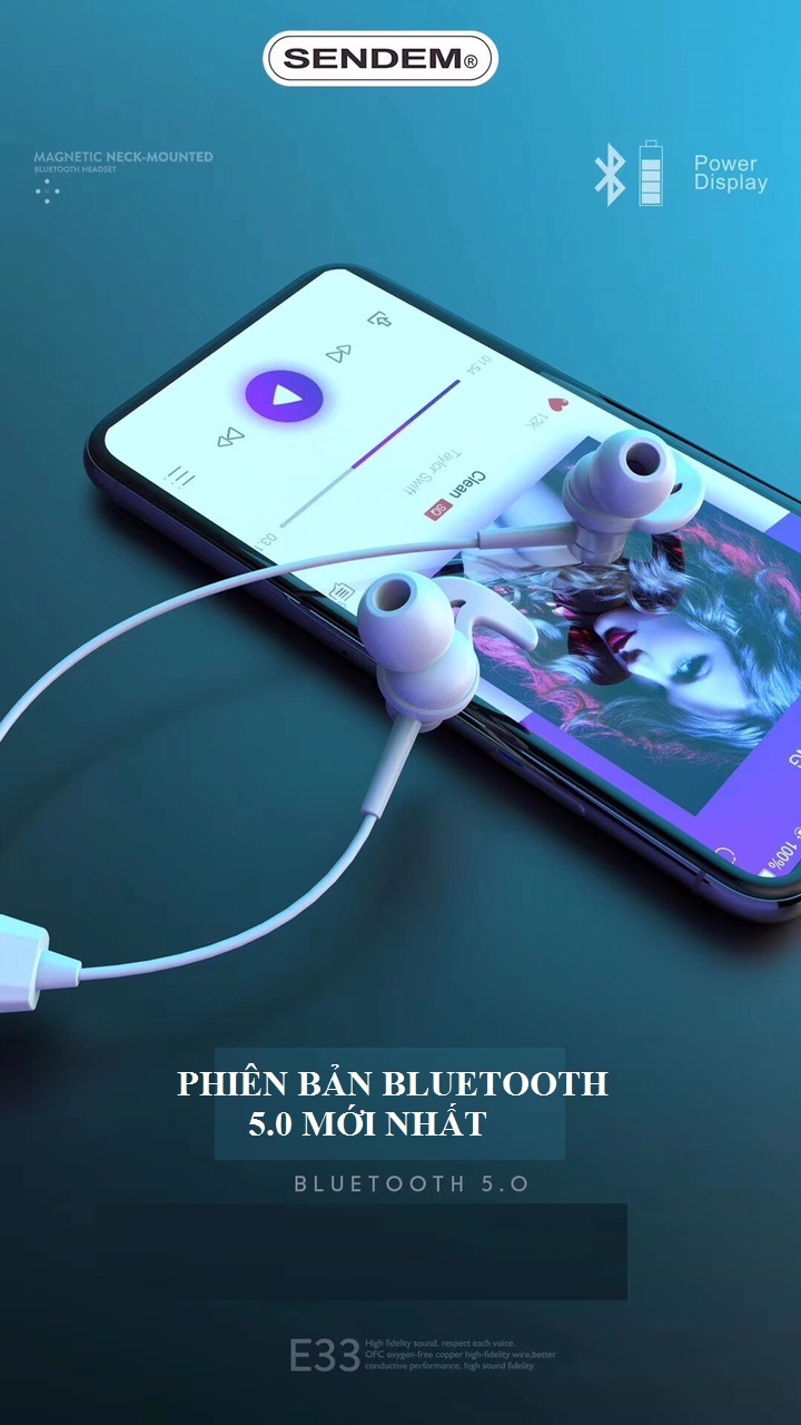 Tai Nghe thể thao kim loại Bluetooth SENDEM E33 - chống nước - cách âm tốt - Hàng chính hãng