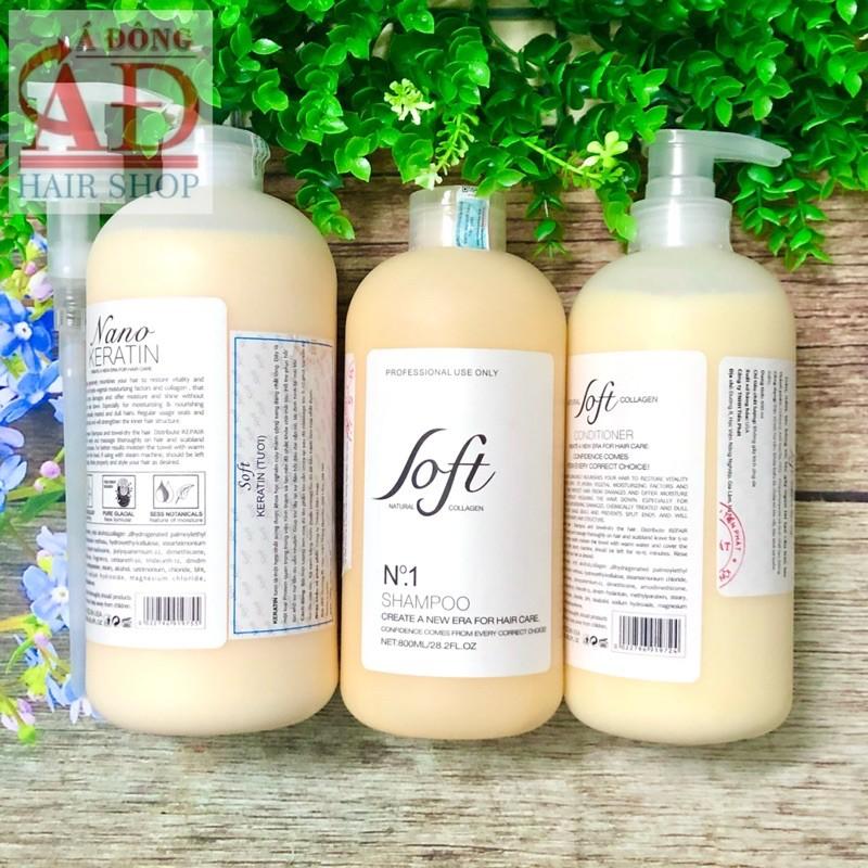 Bộ dầu gội xả hấp ủ Keratin Nano Soft Nature phục hồi tóc siêu mềm mượt