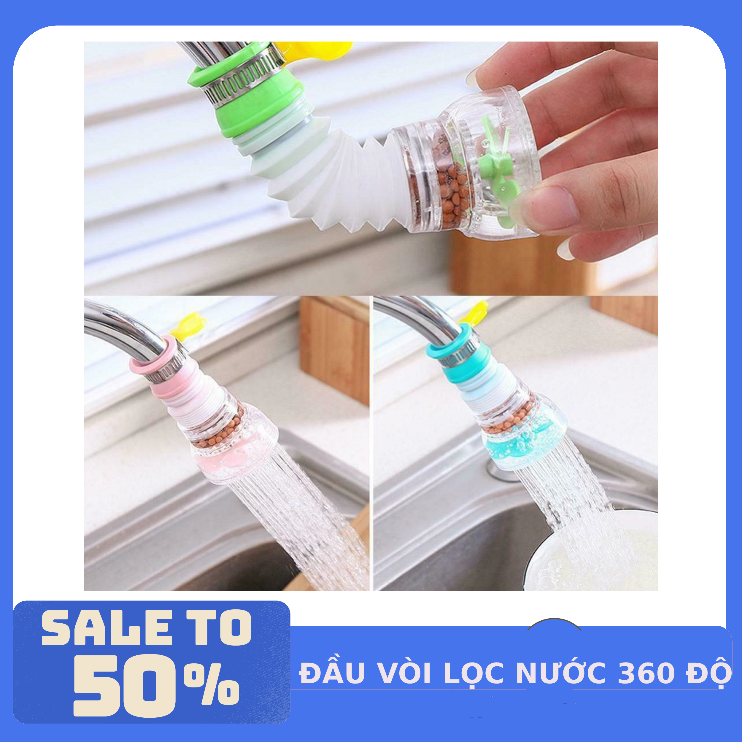 Đầu Vòi Lọc Nước Xoay 360 Độ - Đầu Lọc Gắn Vòi Nước Bồn Rửa Chén Bát