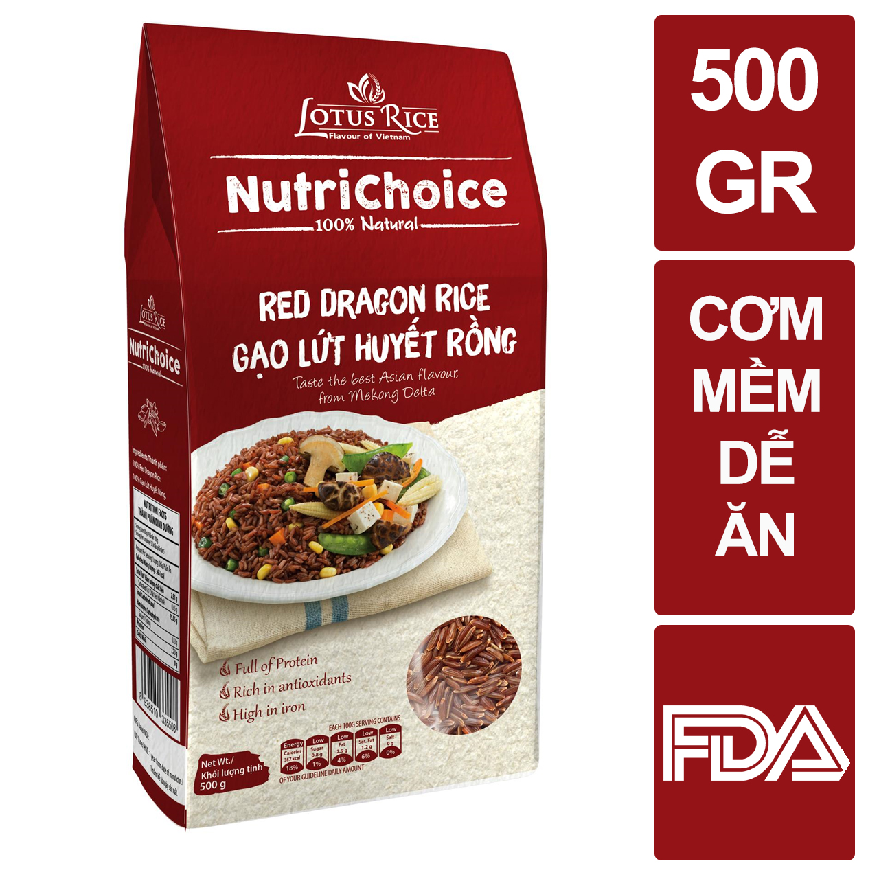 Gạo lứt Huyết Rồng Nutrichoice 500gr - Cơm mềm dễ ăn - Giảm cân, bổ máu, chắc xương, giải độc cơ thể