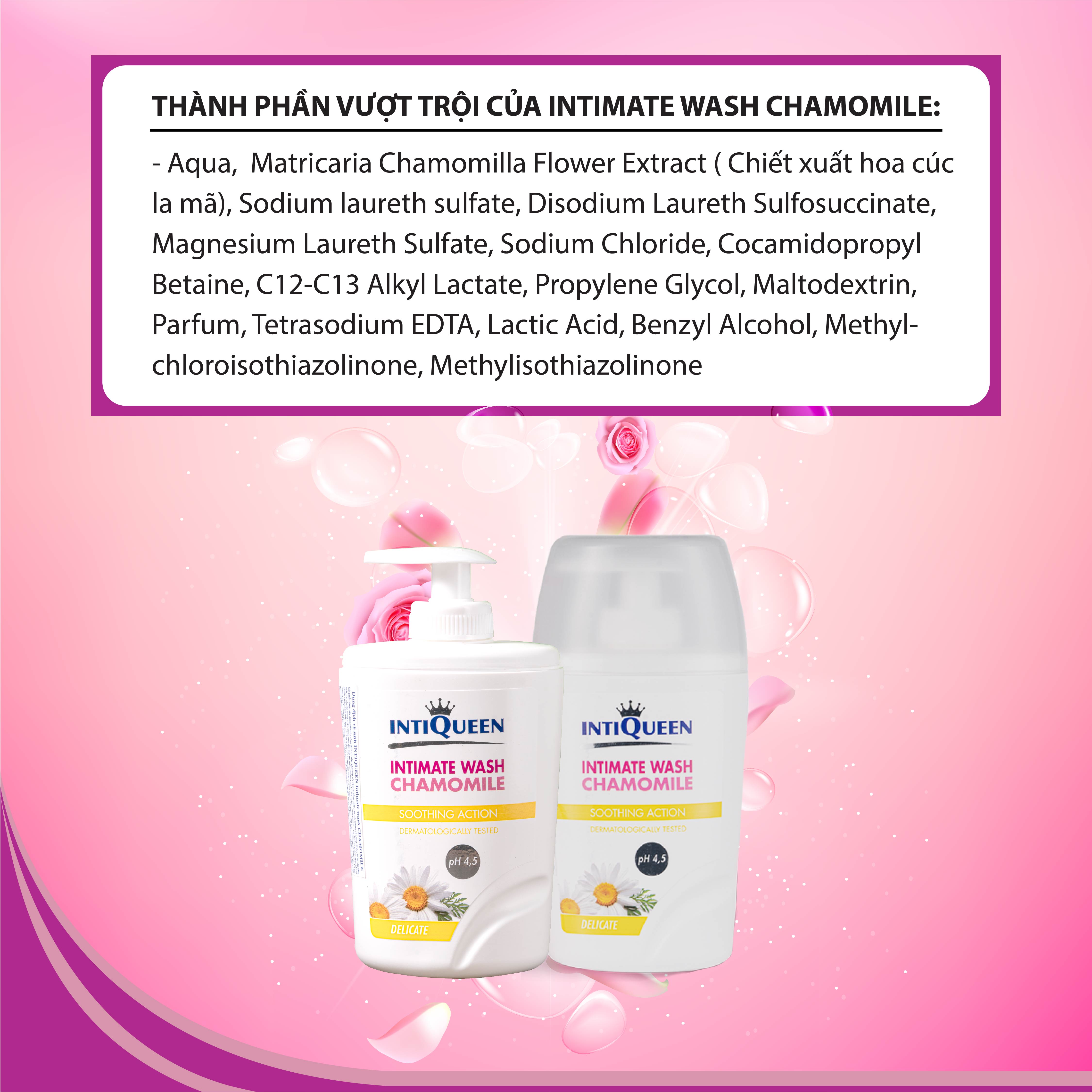 IntiQueen Intimate Wash Chamomile – Dung dịch vệ sinh phụ nữ chiết xuất hoa Cúc La Mã | Nhập khẩu Ý