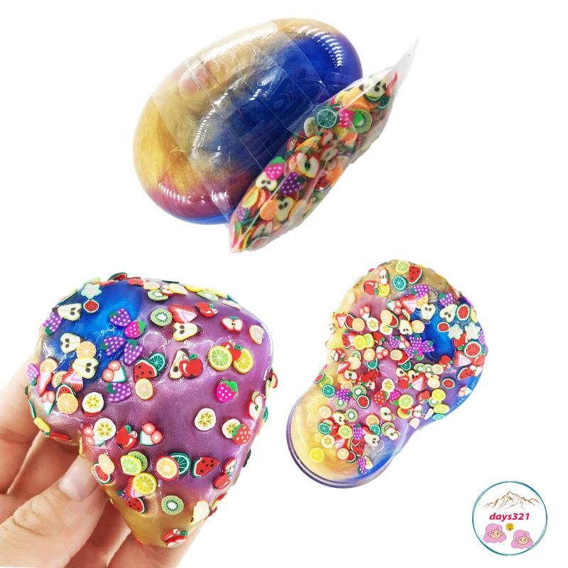 Slime trứng charm hoa quả, Slam charm dải ngân hà charm kim tuyến thuỷ tinh ng0c trai