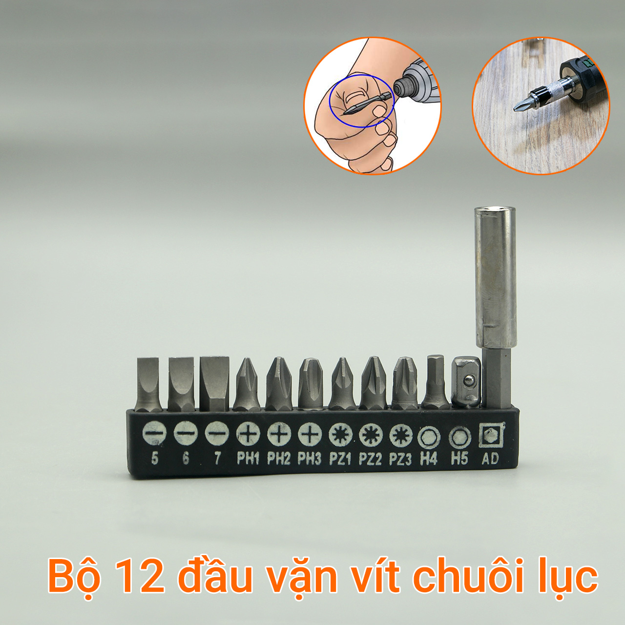 Bộ 12 đầu vặn vít chuôi lục