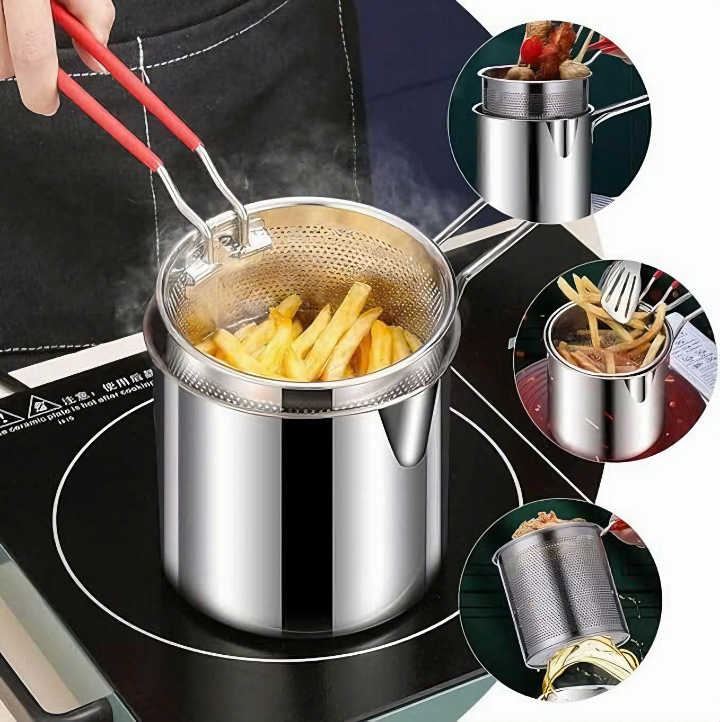 Bộ nồi chiên nhúng ngập dầu inox304 cao cấp có tay cầm tiện dụng 26.3x12cm (Tặng kèm 1 món quà tri ân)- Hàng chính hãng