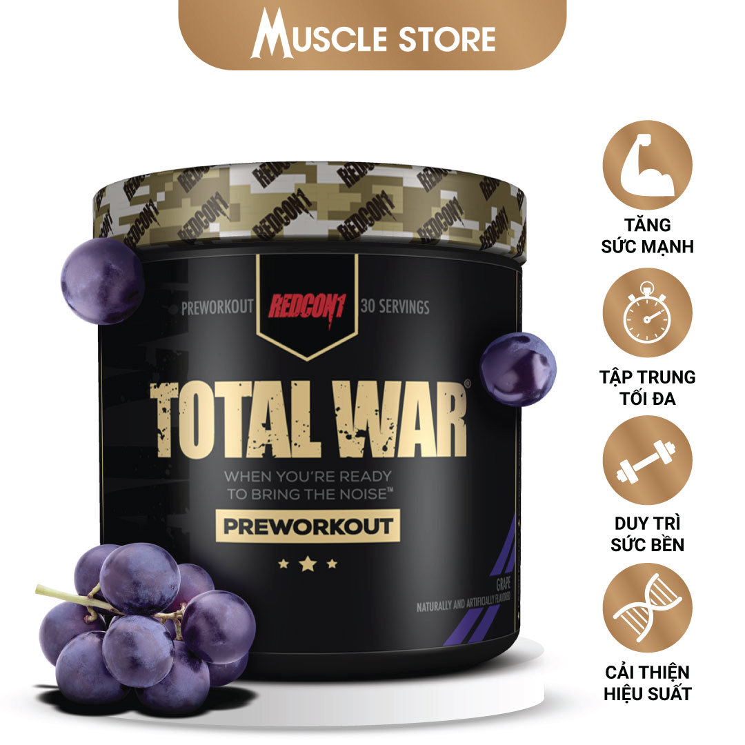 [Chính hãng] Redcon1 Total War (30 Liều) Pre Workout, Tăng Năng Lượng, Sức Bền Tập Trung, Beta-Alanine, 350mg Caffeine