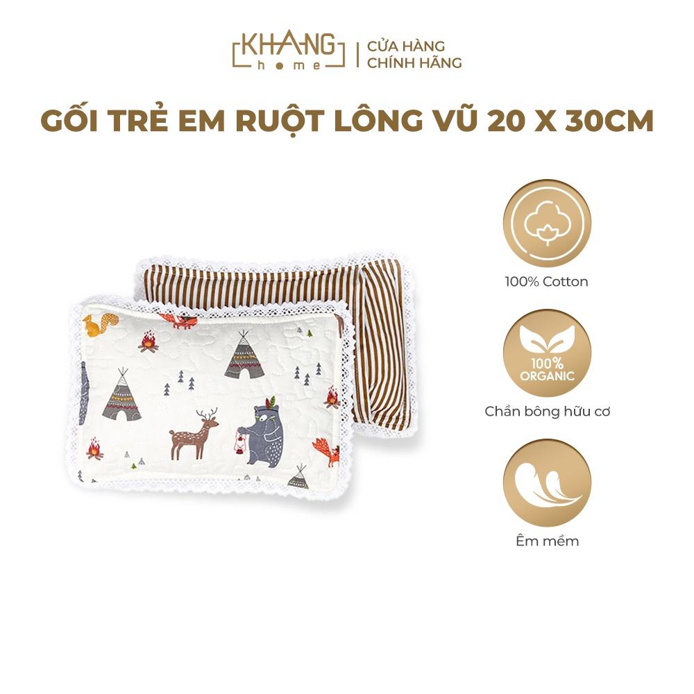 Gối Nằm Lông Vũ Trẻ Sơ Sinh Cao Cấp Khang Home Thoáng Mát An Toàn Cho Bé Size 20x30cm