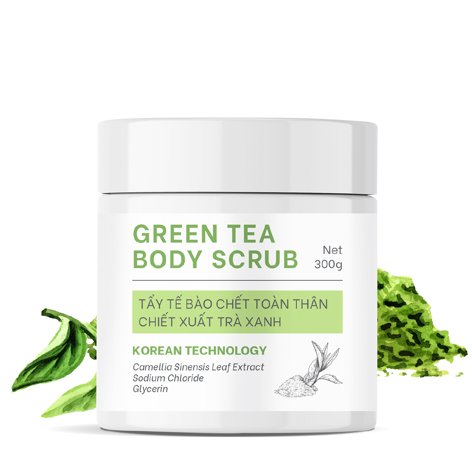 Tẩy tế bào chết toàn thân Truesky Green Tea Body Scrub chiết xuất trà xanh giúp làm sạch da chết, dưỡng ẩm và ngăn ngừa mụn 300g