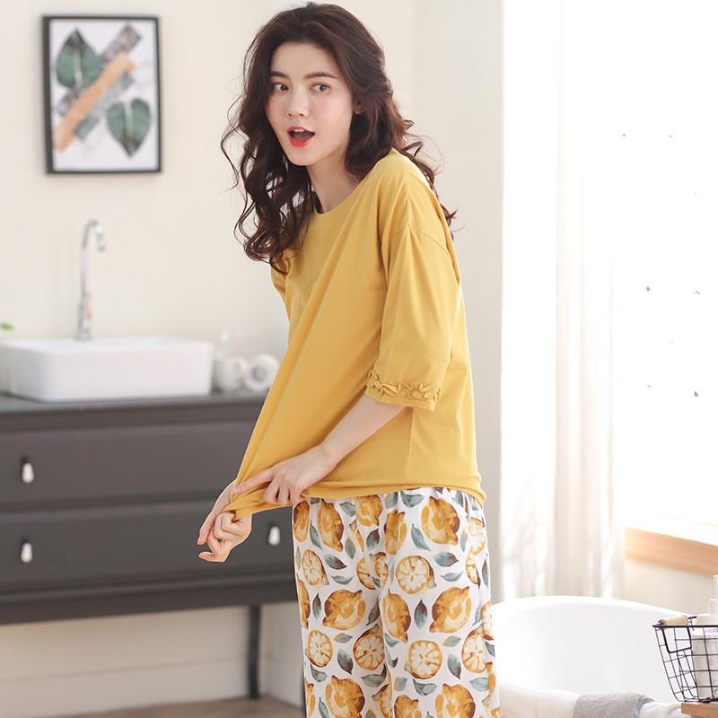 Bộ mặc nhà cotton chanh vàng
