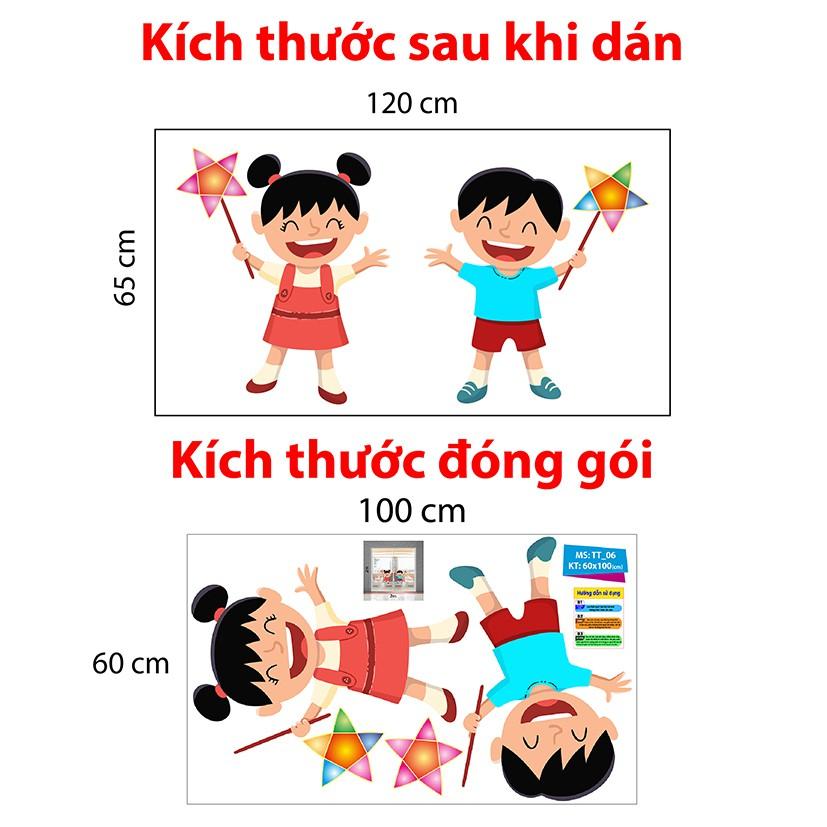 Decal trang trí trung thu 2021 combo bé nắm tay nhau đi đón Trung Thu