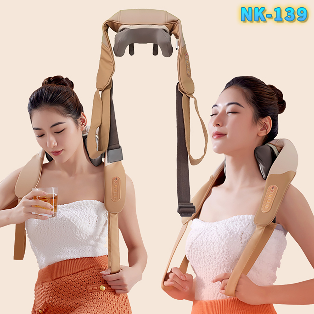 Máy massage cổ vai gáy Nikio NK-139 - Pin sạc, matxa xoa bóp day ấn kết hợp nhiệt nóng, dòng cao cấp. Có túi xách