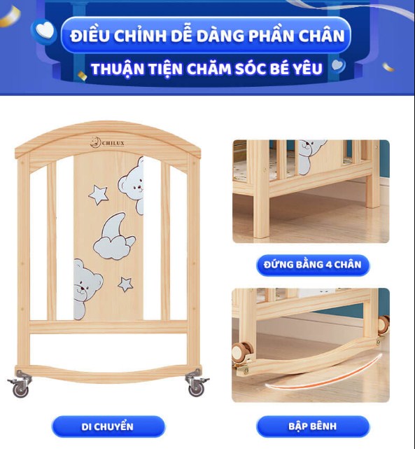 Giường Cũi/ Nôi Cũi Đa Năng Cho Bé 6 Chế Độ Cỡ Lỡn RxDxC (67x120x102) Lọt Lòng 62x114