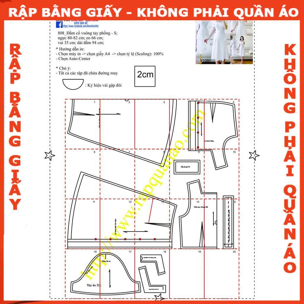 Rập giấy A0đầm cổ vuông  mã 808 -(BẢN VẼ)