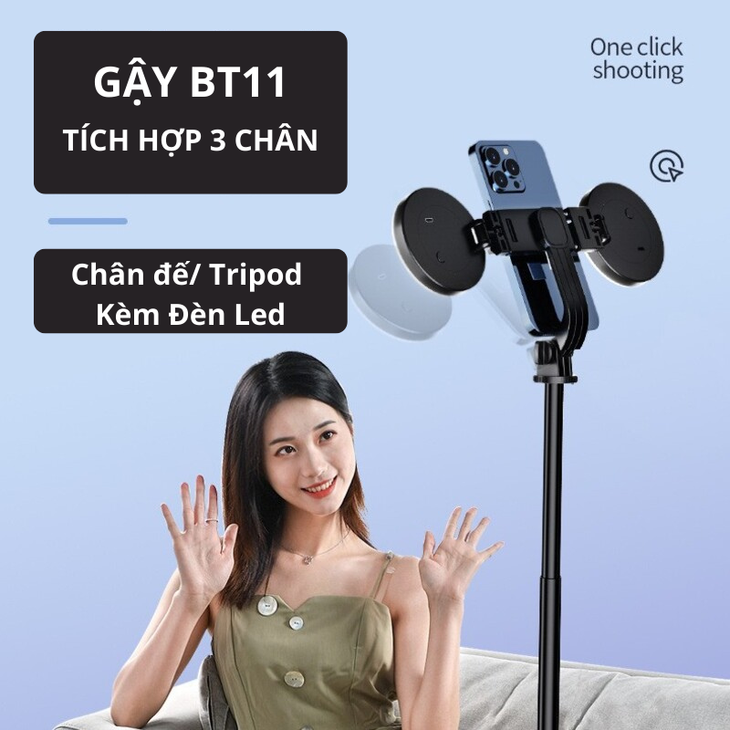 Tripod mini - Gậy chụp ảnh - gậy tự sướng bluetooth không dây BT11 Selfie stick Tripod CAO1,7 mét kèm đèn led và điền khiển chụp ảnh từ xa - Giao màu ngẫu nhiên - Hàng Chính Hãng