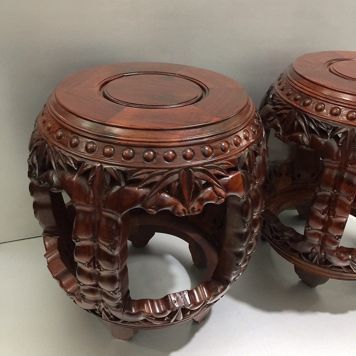 Bộ 2 Đôn trống trúc gỗ hương đá , kê đồ phong thuỷ, kê tượng, chắc chắn và dày gỗ.