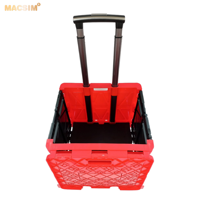 Hộp đựng đồ xếp gọn có bánh, tay kéo tiện ích kích thước 51cm x 55cm x 40cm - hộp đựng đồ trong cốp ô tô - hộp đựng đồ gấp gọn nhãn hiệu Macsim chất liệu PP cao cấp màu đen, đỏ