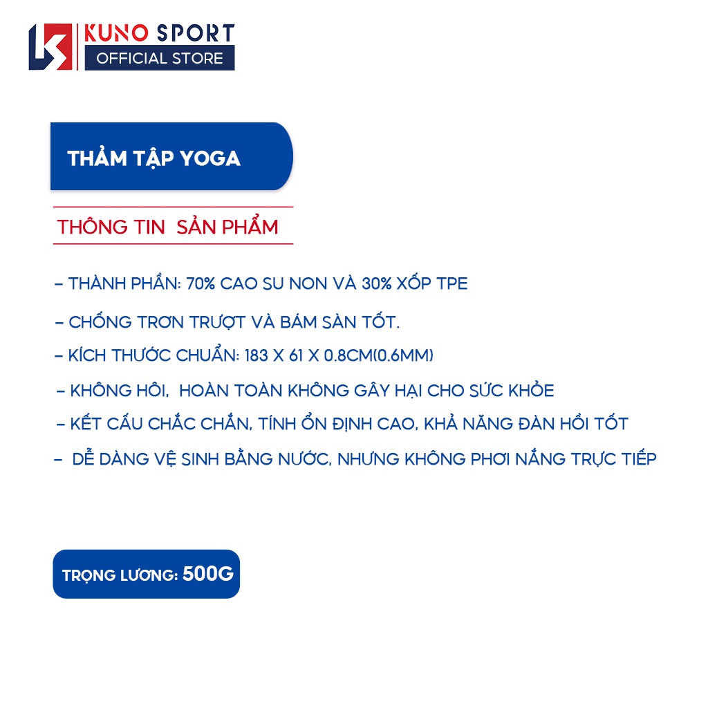 Thảm tập Yoga TPE 2lớp Chống Trượt độ dày 6mm cao cấp Kunosport