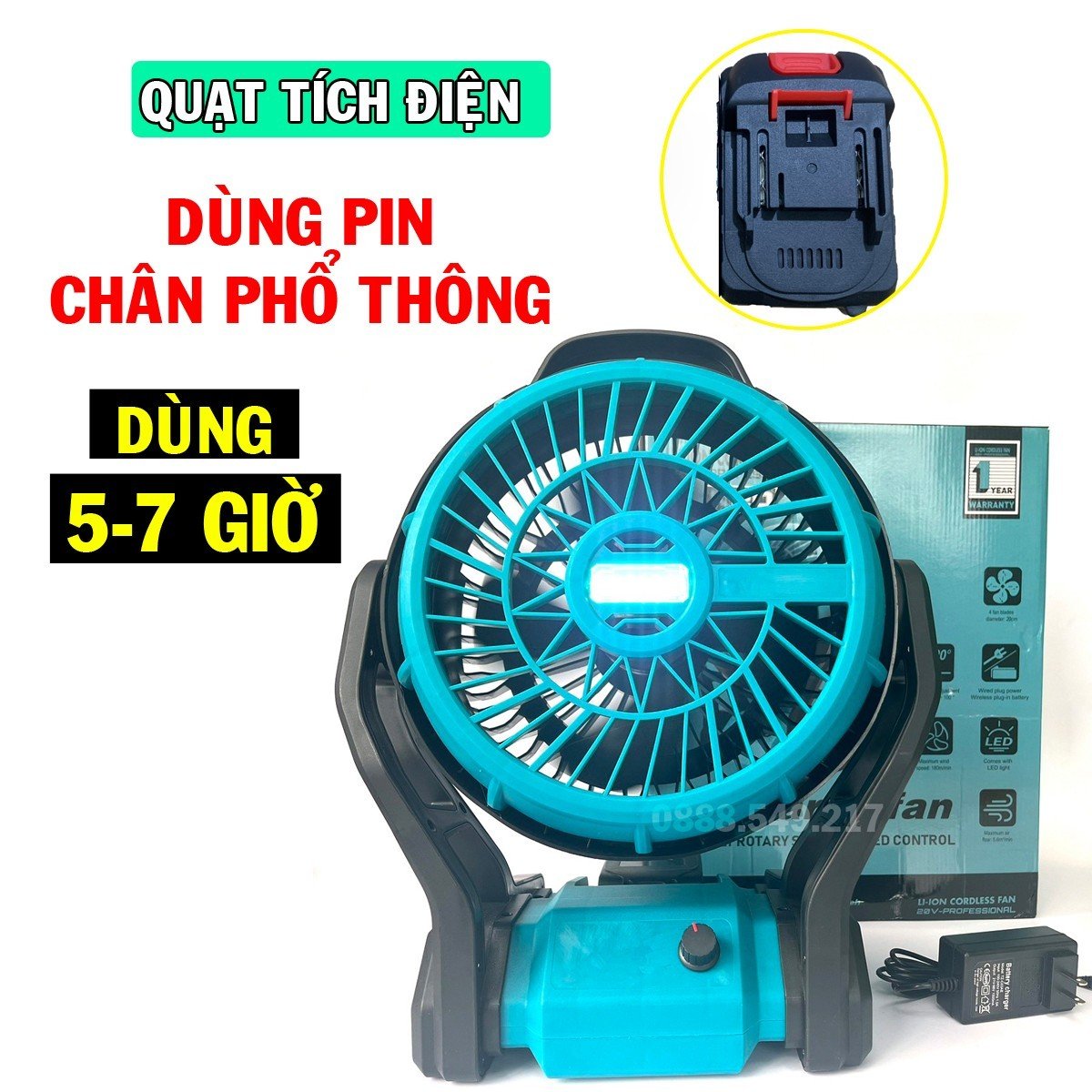 Quạt Tích Điện Siêu Khỏe , Quạt Dùng Pin Chân Phổ Thông Có Đèn Led Cực Bền