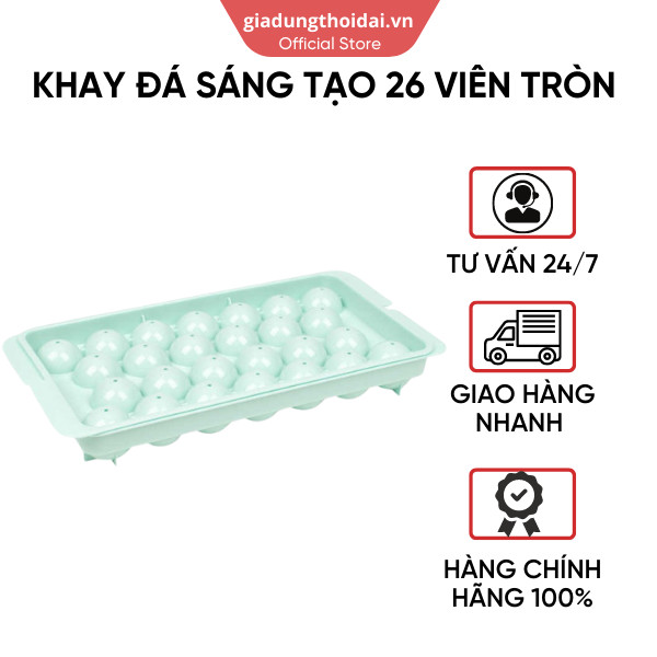 Khay Nhựa Làm Đá Sáng Tạo 26 Viên Tròn Có Nắp Hole Hàn Quốc KT: 24x12 cm