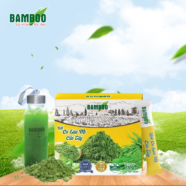 Bột cỏ lúa mì cần tây Bamboo hỗ trợ giảm cân hiệu quả, tăng cường sức khỏe ( Hộp 75g/ 15 gói)
