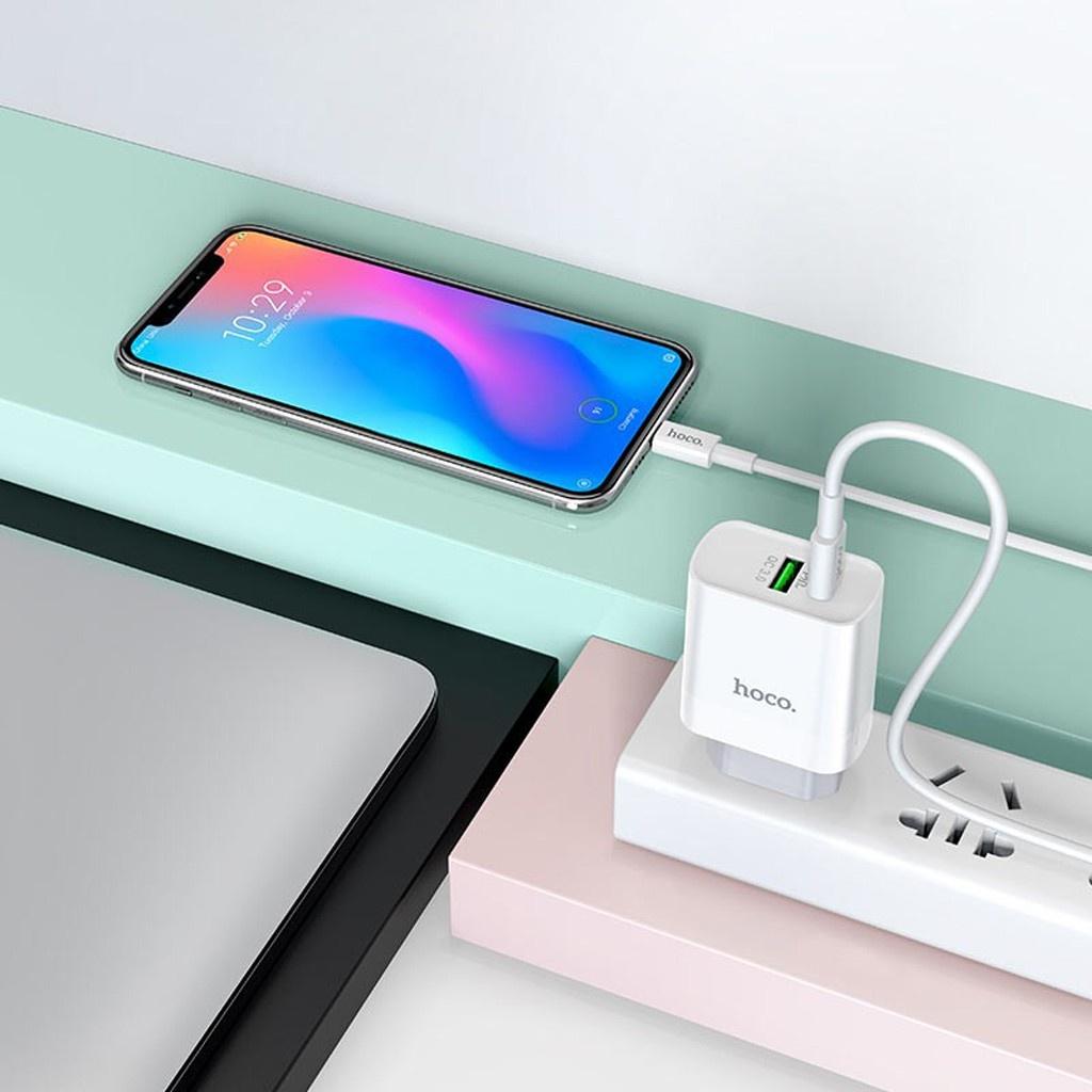 Bộ sạc PD 20W hoco. C80A – Hàng Chính Hãng 2 cổng sạc nhanh 3A, Quick Charger 3.0 cho iPhone/iPad