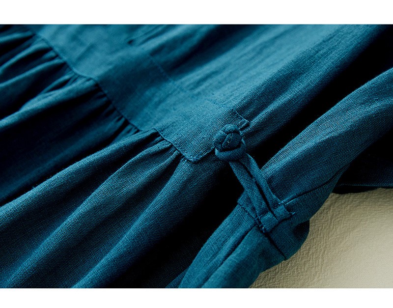 Đầm suông linen cổ sơ mi form rộng màu xanh cổ vịt trẻ trung nữ tính, thời trang phong cách Hàn- Đũi Việt