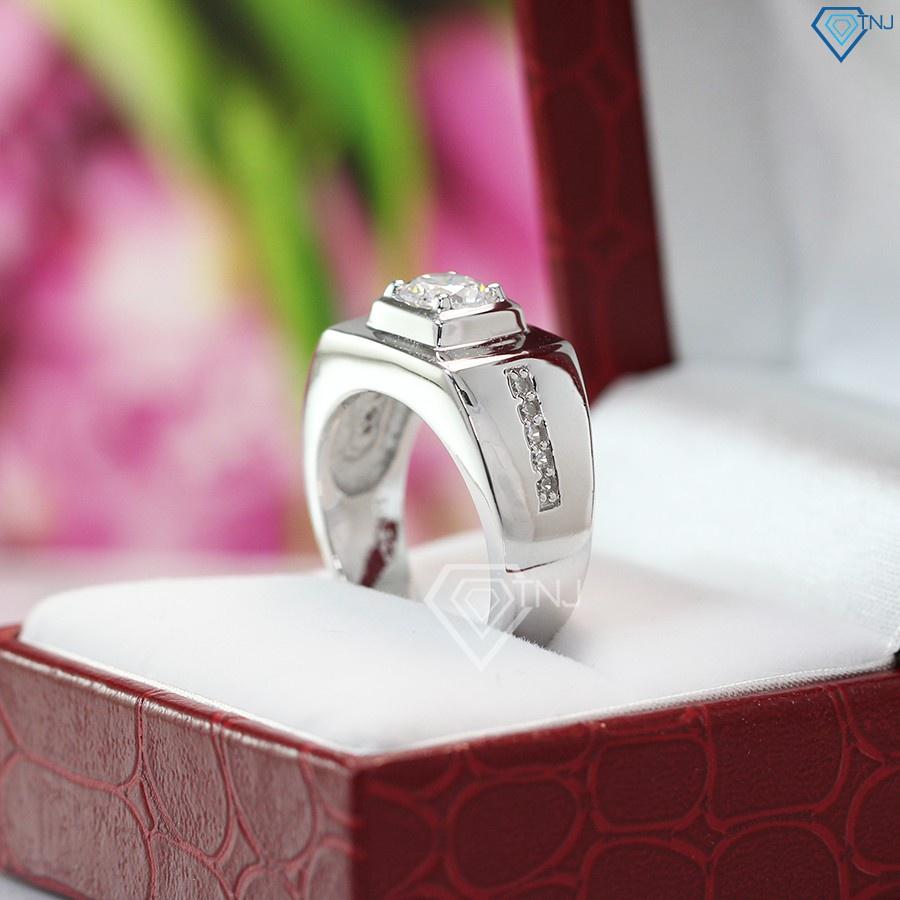 Nhẫn bạc nam AK29 cao cấp, Nhẫn nam đính đá đơn giản với viên đá chủ to mạnh mẽ