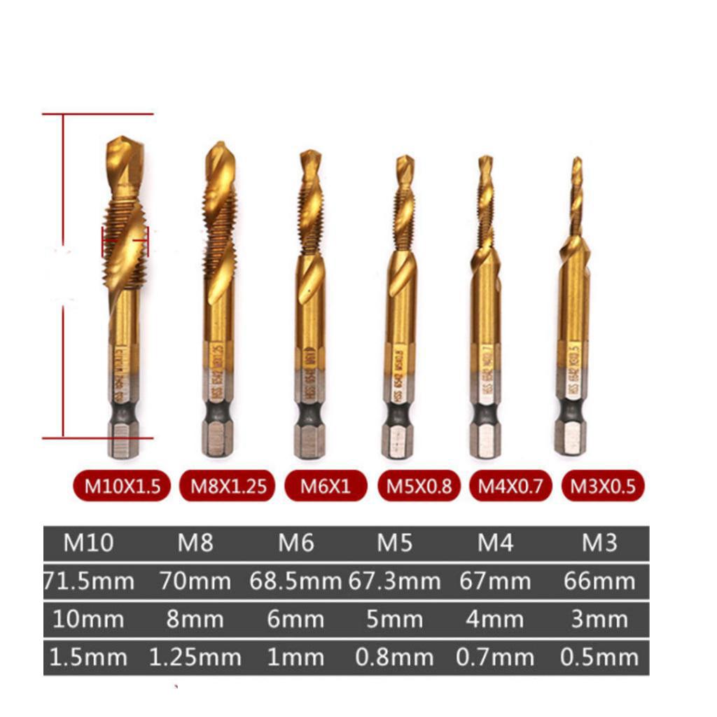 6 Piece Tap Drill Set Tap Drill Combo Deburr Countersink Bits