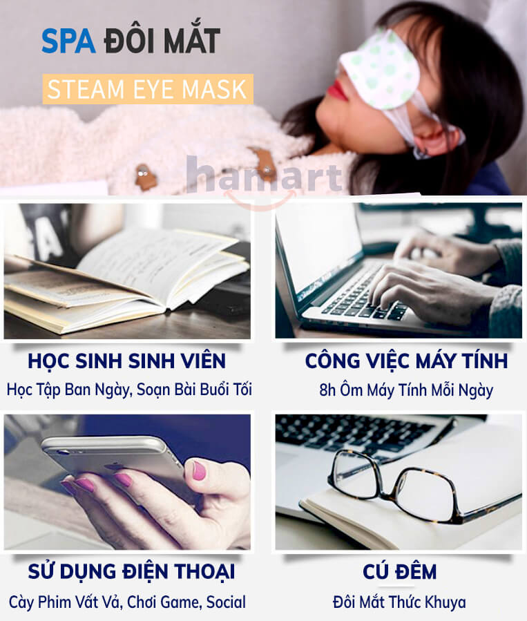 Miếng Chườm Mắt Hamart Chườm Nóng Hơi Nước Thư Giãn Giảm Mỏi Mắt Hỗ Trợ Tăng Cường Thị Lực