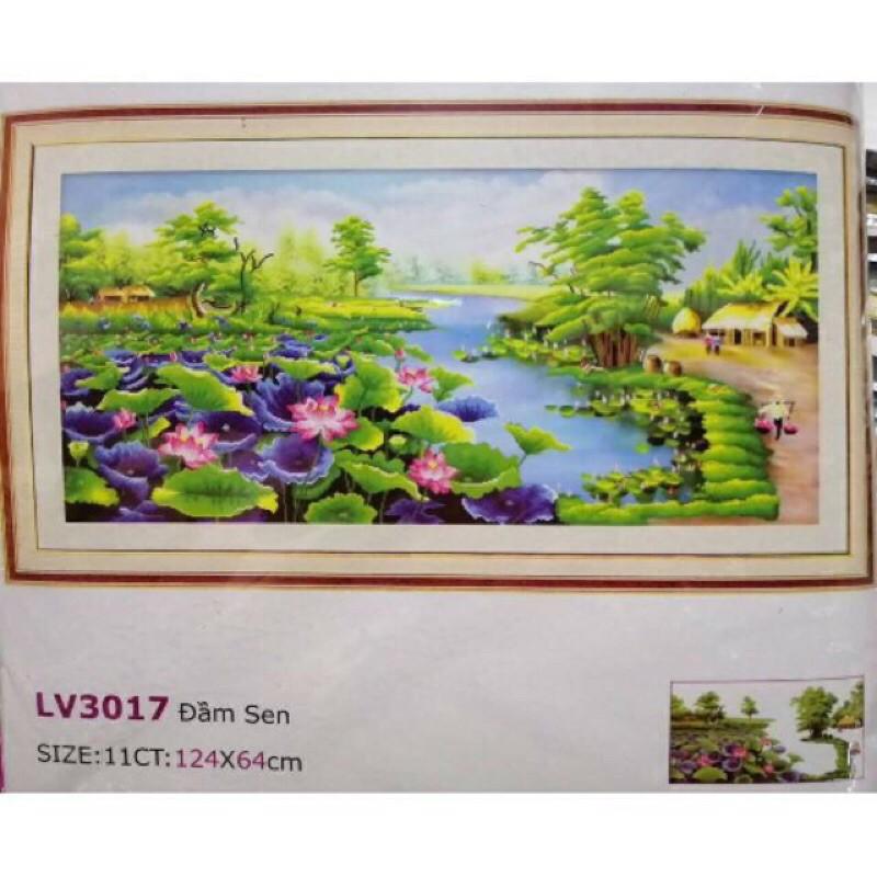 Tranh thêu chữ thập Đầm Sen LV3017 (124x64) chưa thêu