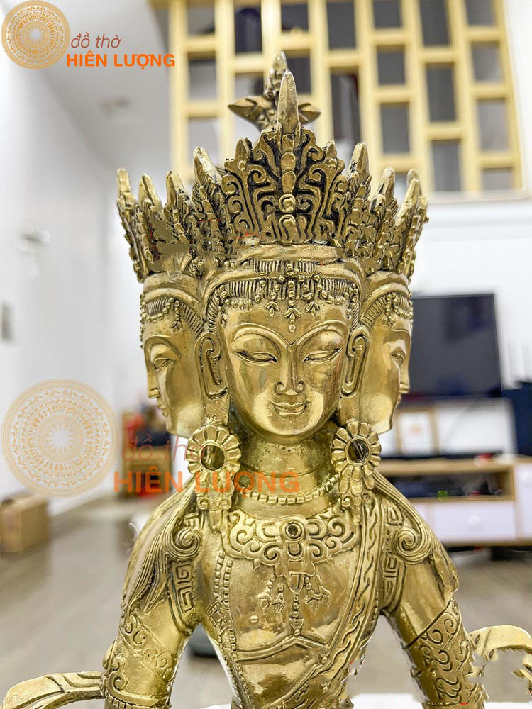 Tượng Phật Tứ Diện Mật Tông Bằng Đồng Vàng Nguyên Chất Kích Thước: DxRxC: 20x11x33cm, Nặng: 1,4kg